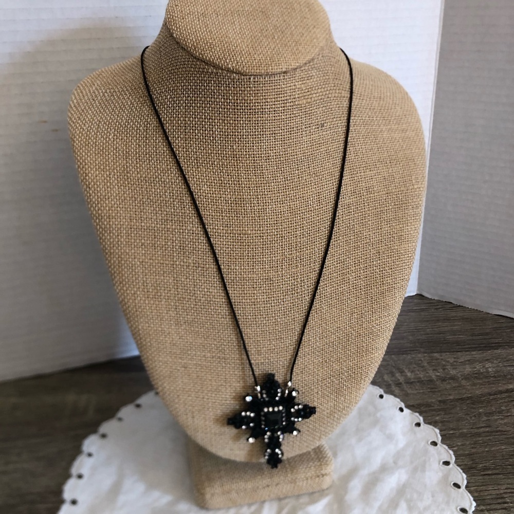 Black Rhinestone Cross Pendant Necklace
